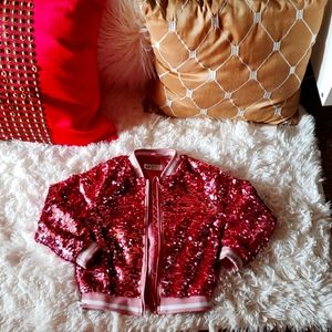 Girls H & M sequin unicorn bomber jacket